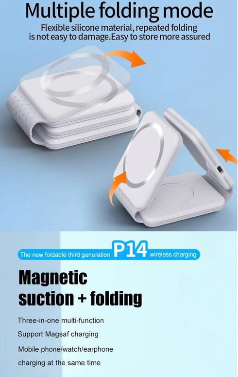Magnetic 3 in 1 Wireless Foldable Charging Pad Portable Charger for iPhone 15 14 13 12 Pro/Max/iWatch/Apods (Black), Jigsell03...