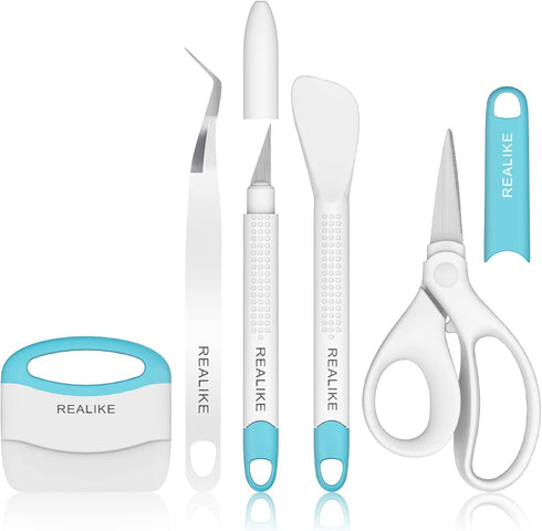 REALIKE Craft Weeding Tools for Vinyl Cardstock Crafting Basic Set Scraper/Spatula/Scissors/Tweezers Tool Kit for Cricut/Silhouette/Siser HTV/Orac...