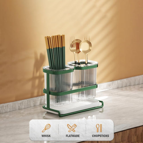 Kitchen Utensil Holder Gold Utensil Holder with 2 Compartments for Utensil Organizer and Cooking Tools Storage Utensil Caddy has Tray at Bottom fo...
