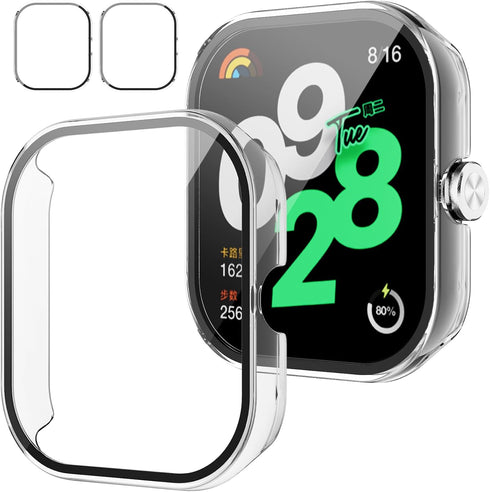 Screen Protector Case for Xiaomi Redmi Watch 4 Smartwatch, Hard PC Bumper & Tempered Glass Film Replacement Accessories for Redmi Watch 4, Clear...