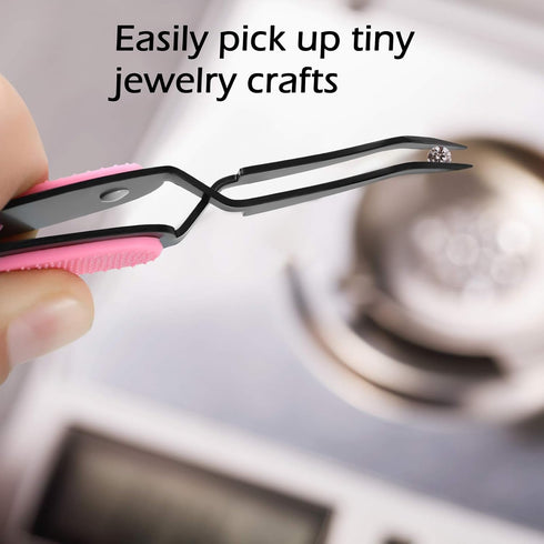 Mudder 3 Pieces Reverse Craft Tweezers Crossing Lock Tools Stainless Steel Tweezers Grip Precision Curved Beading Jewelry Tools for DIY Craft Supp...