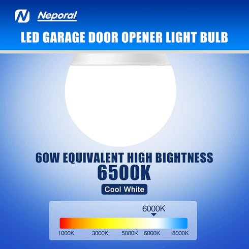 Neporal Garage Door Opener LED Light Bulb Universal A19 9W 60W Equivalent 6000K Cool White Ultra Bright E26 Base Compatible with Most Garage Door ...