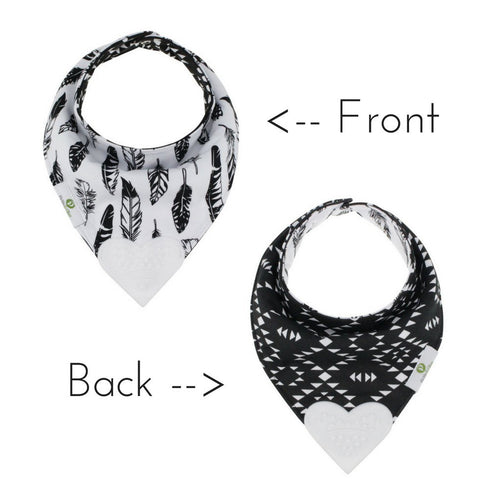 Pickle & Olive Reversible Baby Teething Bibs - Attached Heart Shaped Teether - Monochrome - Set of 2...