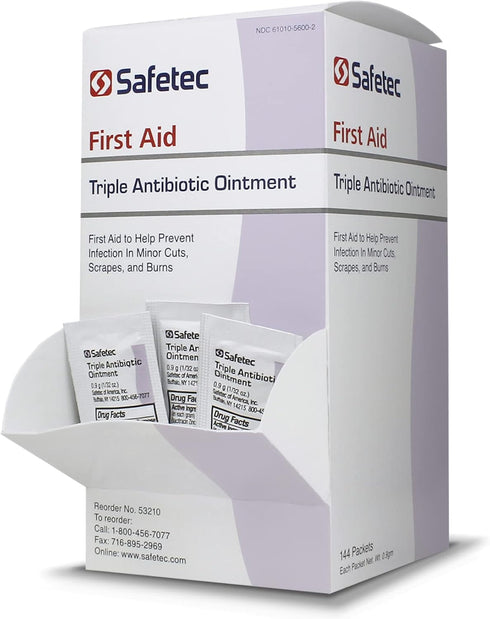 Safetec Triple Antibiotic .9 g. Pouch (144 Count Box) - First Aid Ointment for Minor Cuts, Scrapes and Burns (Pack of 1 Box)...