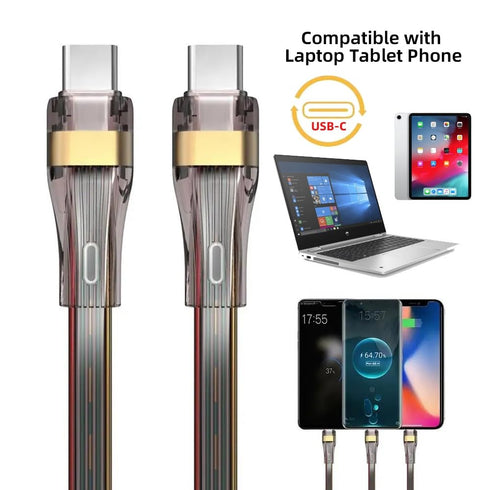 CY Cable USB-C Type C to USB-C Ultra Slim Flat Power USB2.0 Data 65W Fast Charge for Laptop Tablet Phone (200cm)...