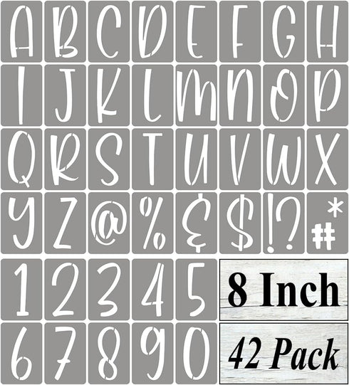 8 Inch Alphabet Letter Stencils for Painting - 42 Pack Letter and Number Stencil Templates with Signs for Painting on Wood, Reusable Letters and N...