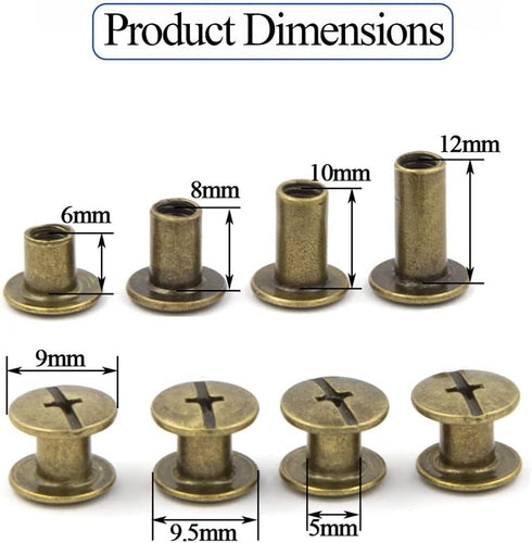 Bronze M5 Chicago Screws Assorted Kit 80 Sets 4 Sizes Leather Rivets 1/4 1/3 3/8 1/2 inches Screw Posts Rivets Nail Rivet Chicago Buttons for DIY ...