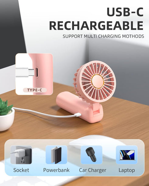 FrSara Mini Handheld Fan Rechargeable, Small Folding Fan Upgraded Wind Power, 3-Speed, 2000mAh Long Battery Life, Power Bank, Quiet, Portable, Sui...