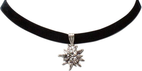 Traditional Velvet Choker Rhinestone Edelweiss small, Ladies costume jewelry, bavarian necklace close-fitting, elastic narrow choker for Dirndl, L...