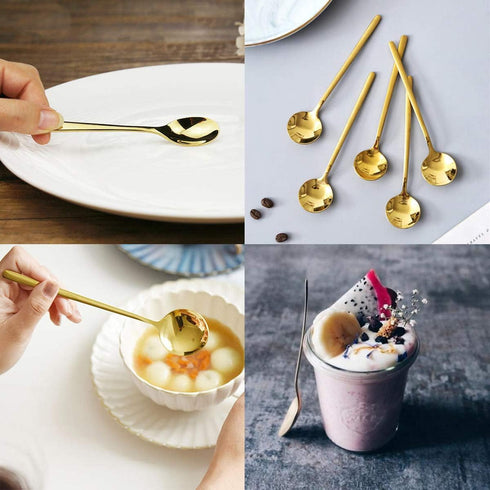 6 Pcs Coffee Spoons Stainless Steel Tea Spoons Round Dessert Spoons Long Handle Spoons for Hot Chocolate Ice Tea Latte Dessert Espresso Golden...