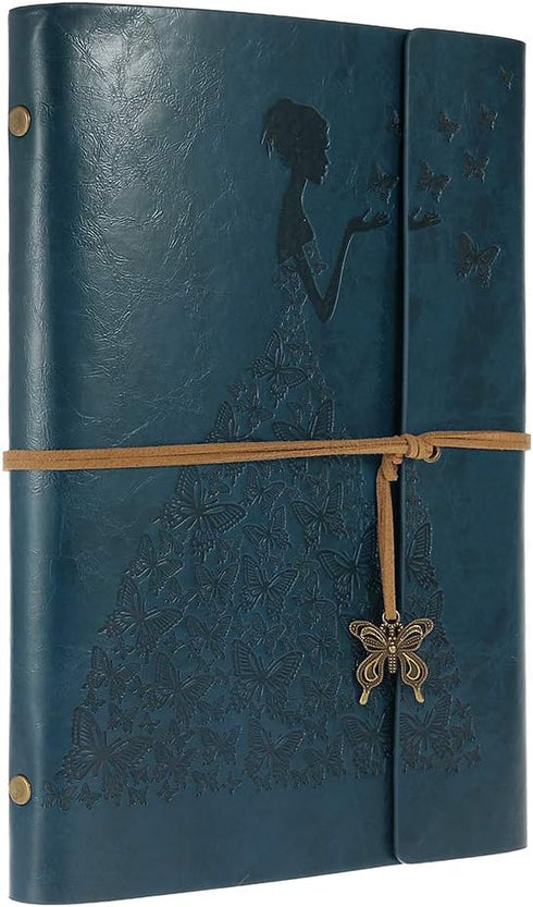 MALEDEN Leather Journal Notebook, Vintage Spiral Bound Sketchbook Refillable Travel Diary with Blank Pages for Women Girls Gifts (A5, Deep Blue)...