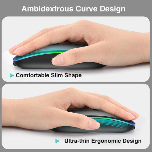 cimetech Bluetooth Mouse, Wireless Rechargeable Mouse, LED Silent Computer Mice with Dual Mode (Bluetooth 5.1 and 2.4G), Compatible with iPad, Lap...