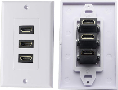 zdyCGTime 3-Port HDMI 2.0 Decorative Wall Plate - HDMI, Component, Composite Audio Video Wall Outlet Mount Panel, Supports 4K 60Hz, Perfect for Pr...