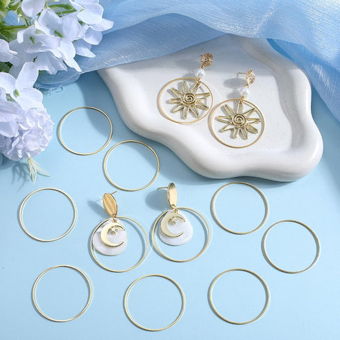 60Pcs 40mm Hoop Earrings Findings Round Beading Hoops Golden Brass Circle Ear Link Open Bezel Frame Pendant for Jewelry Making Women Crafting DIY ...