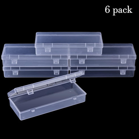 6 Pack Small Plastic Storage Containers with Hinged Lids, Rectangle Clear Plastic Boxes for Beads, Jewelry, Game Pieces and Crafts Items (6.1 x 2....