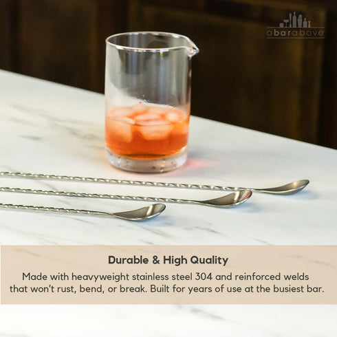 A Bar Above Bar Spoon Set, of 3, 12”, 15”, and 17”, Stainless Steel Cocktail Stirrer Bar Set, for Mixing Glass or Shaker, Spiral Handle Drink Stir...