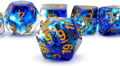Blue Resin DND Dice Set Polyhedral D&D Dragon Dice for Dungeons and Dragons Gifts Pathfinder Shadowrun Role Playing Games-Navy Blue Clear Gold Fla...