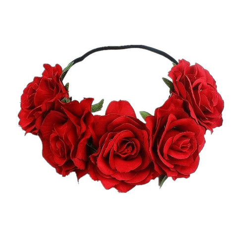 Tvoip Rose Floral Crown Garland Flower Headband Headpiece for Wedding Festival (Red)...