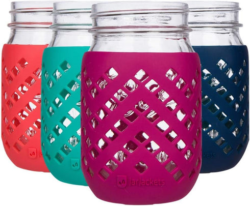 Silicone Mason Jar Sleeve - Fits 16oz (1 pint) REGULAR-Mouth Jars | Package of 4 (Multicolor)...