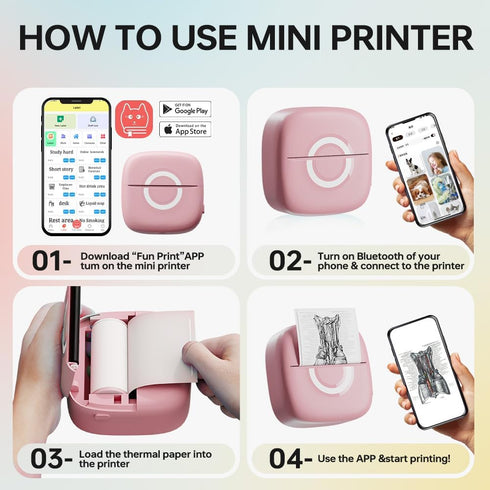 Mini Printer Sticker Thermal Printer with 3 Rolls Paper, Bluetooth Portable Phone Printer,Study Printer for Pictures, Photos, Journals, DIY, Compa...