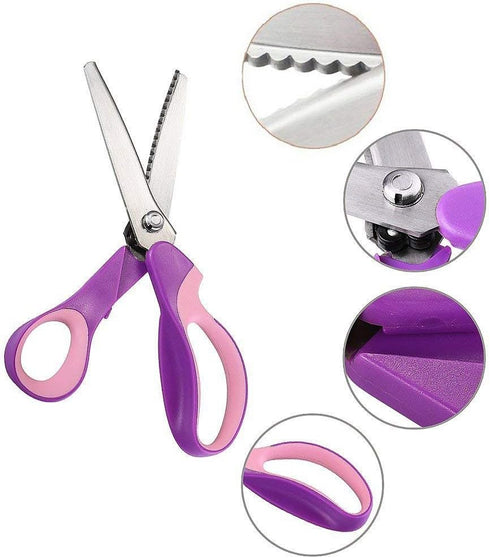 Pinking Shears for Fabric, Stainless Steel Handled Professional Dressmaking Sewing Scissors Zig Zag Fabric Craft Scissors 9.3 inch Scalloped (Purp...