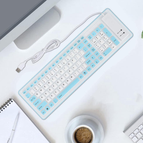 103 Keys Foldable Silicone Keyboard,Wired USB Silicone Keyboard Silent Keyboard Soft Touch Keyboard Waterproof Rollup Keyboard for PC Laptops(Blue...