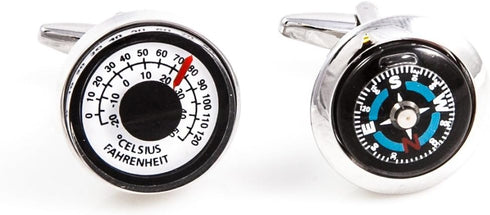 Compass & Thermometer Pair Cufflinks in a Presentation Gift Box & Polishing Cloth...