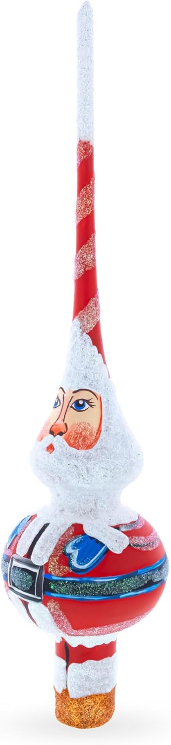 Santa in Red & White Suit Glass Christmas Tree Topper 11 Inches...