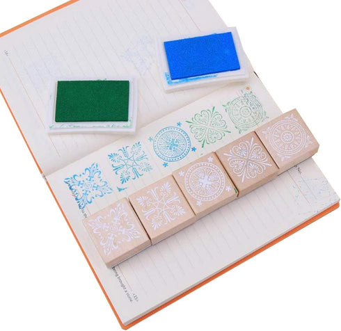 12 Pcs Wooden Stamps Floral Pattern Rubber Stamp Circles and Squares Decorative Rubber Wooden Stamps for DIY Craft Card and Scrapbooking...