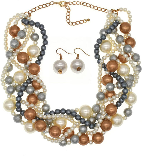 Womens Multi strand Chunky Statement Pearl Necklace Choker for Women Bride Wedding Jewelry set...
