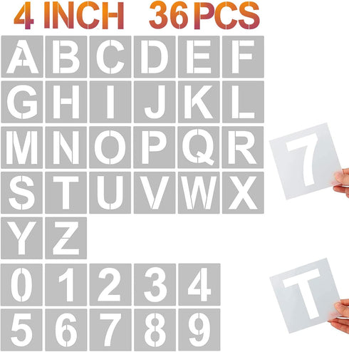 4 Inch Letter Stencils and Numbers, 36 Pcs Alphabet Art Craft Stencil, Reusable Plastic Templates for Wood, Wall, Fabric, Rock, Signage (4 Inch)...