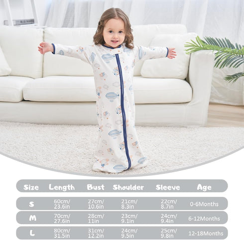 Long Sleeve Sleep Sack, 100% Cotton Baby Sleeping Bag 0-18 Months Baby Wearable Blanket Super Soft Temp Regulating Premium Infant Toddler Kids Sle...