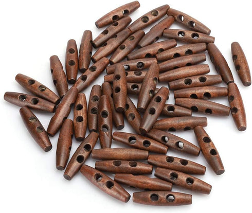Sewing Wood Toggle Buttons, 50PCS Toggle Buttons, 2 Holes Wood Buttons, Sewing Knitting Buttons, Dark Coffee Wooden Buttons for DIY Coat Clothes A...
