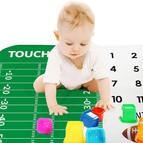 Baby Monthly Milestone Blanket Boy - Newborn Month Blanket Unisex Neutral Personalized Shower Gift Football Sports Nursery Decor Photography Backg...