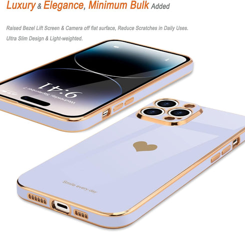 Teageo for iPhone 14 Pro Case for Women Girl Cute Love Heart Luxury Plating Soft Bling Back Cover Raised Full Camera Protection Bumper Silicone Sh...