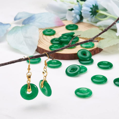 Fashewelry 10Pcs Natural Jade Donut Disc Gemstone Pendants 24-25mm Large Hole Healing Chakra Polished Stone Flat Round Bead Charms for Jewelry Mak...