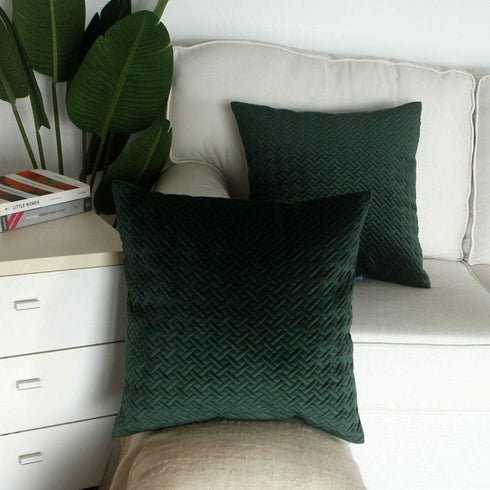 Artcest Set of 2, Decorative Velvet Bed Throw Pillow Case, Sofa Soft Quilted Pattern, Comfortable Couch Cushion Cover, 18"x18" (Dark Green)...