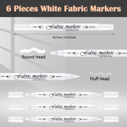 Tinlade 6 Pcs Fabric Markers for Clothes Fabric Paint Markers Permanent Dual Fabric Paint Pens Kit No Bleed DIY Fabric Pens Double Ended Art Marke...