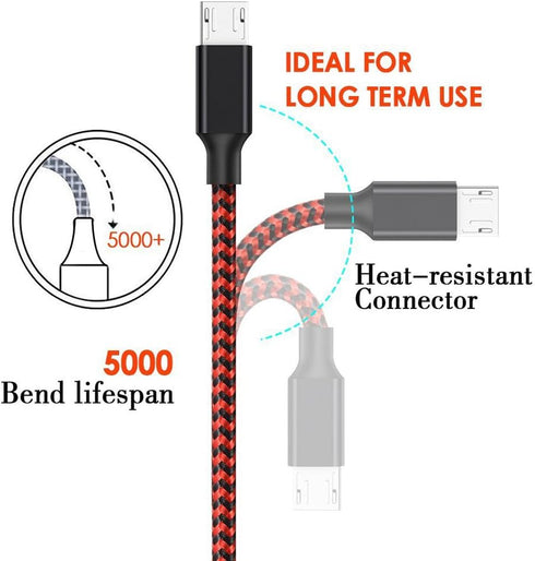 4Pack 3FT/6FT/6FT/10FT Micro USB 2.0 Cable Replacement for Samsung Galaxy S7 Edge S6 J7, Moto G5, Android Smartphones Premium Nylon Braided Androi...