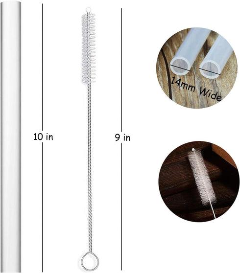ALINK Extra Wide Reusable Clear Silicone Boba/Bubble Tea Straws, 14mm X 10" Larger Opening Flexible Smoothie Straws, Pack of 6 with Cleaning Brush...
