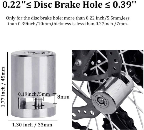 Portable Motorcycle Disc Lock,Anti Theft Disk Brake Lock with Reminder Cable for Motorcycle Bicycle Wheel Compatible for Harley Triumph Tiger Duca...