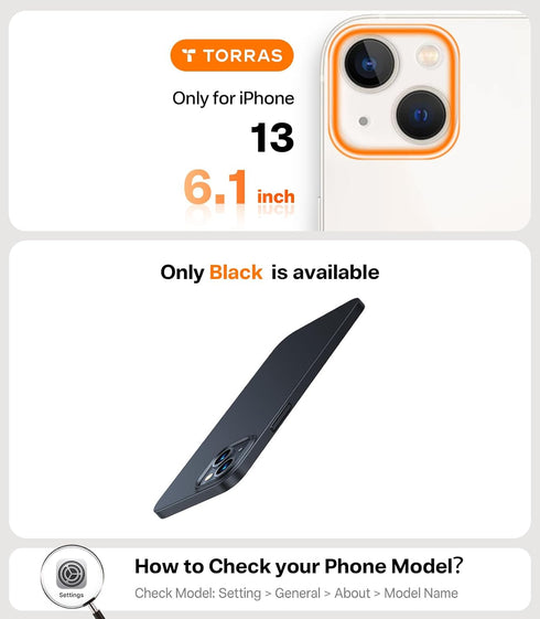 TORRAS Slim Fit for iPhone 13 Case, Ultra Thin Lightweight Grip Fingerprint-Proof Hard PC Cover for iPhone 13 Phone Case 6.1 inch(2021), Black...
