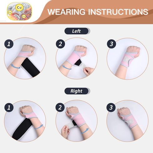 INDEEMAX 2 Pack Copper Wrist Brace Support for Carpal Tunnel, Pain Relief, Arthritis, Tendonitis, Adjustable Wrist Braces Compression Wraps Both H...