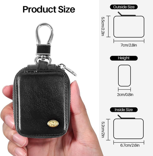 MRPLUM Earbud Carrying Case Small PU Leather Hard Portable Earphone Case Protective Storage Pouch Bag with Mesh Pocket & Keychain for Wireless Hea...