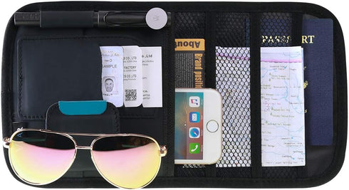 Car Sun Visor Organizer Pocket Storage Pouch Case Leather Holder Portable (Black 3 Mesh)...