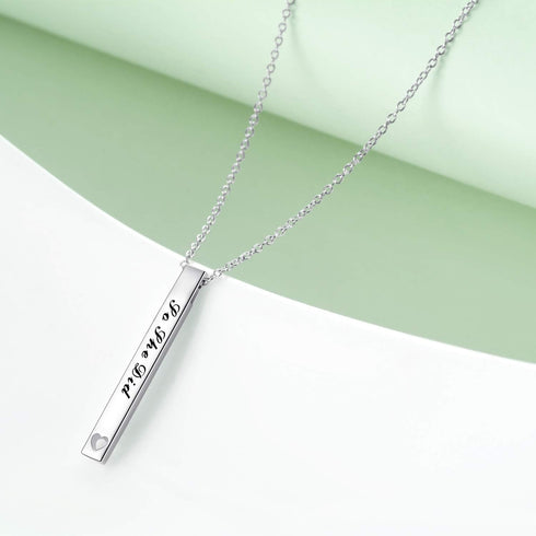 925 Sterling Silver Vertical Bar Necklace Engraved Message Inspirational Jewelry Gifts for Women...