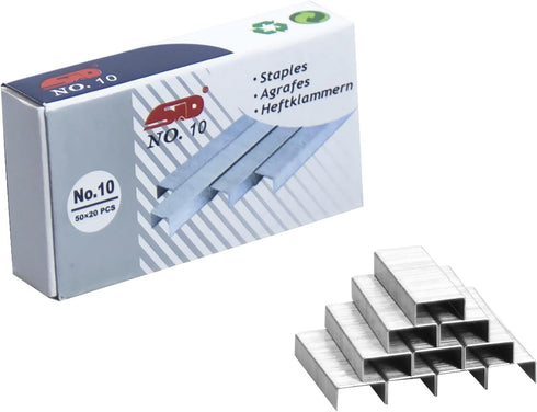 NO.10 Staples, 16 Sheets 80g A4 Paper Binding Capacity, 10,000 staples in total, 10 Boxes/Package, 1,000 pcs per Box...