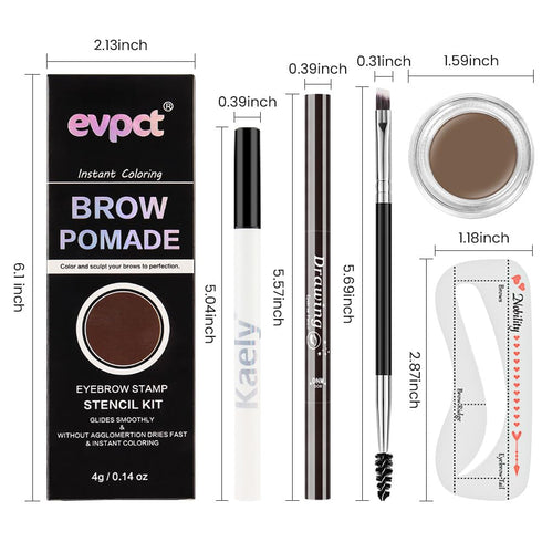 evpct Eyebrow Stamp Pencil Kit for Eyebrows, Makeup Brow Stamp Trio Kit with Waterproof Eyebrow Pencil, Eyeliner, Eyebrow Pomade, 10 Eyebrow Stenc...