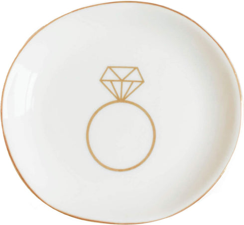 Sweet Water Decor Ring Jewelry Dish Tray | Great for Her Engagement Engaged Ring Dish Holder Bride Ring Holder Gold Ceramic Trinket Tray Wedding A...
