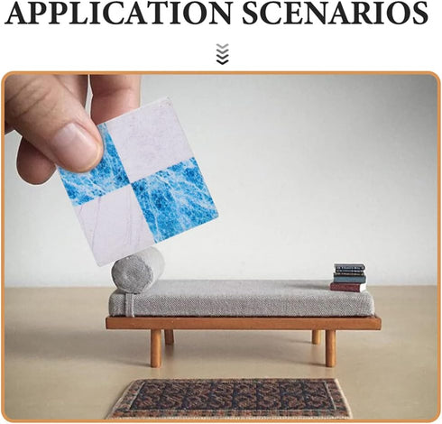 Doll House Furniture 27pcs Miniature Mosaic Floor Tile Sheet Miniature Flooring Simulation Mini Doll House Accessories for - Blue and White Tile F...